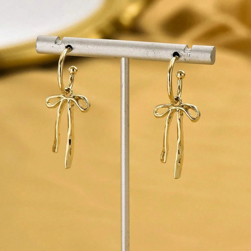 Golden Bow Drop Earrings