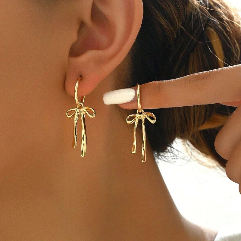 Golden Bow Drop Earrings