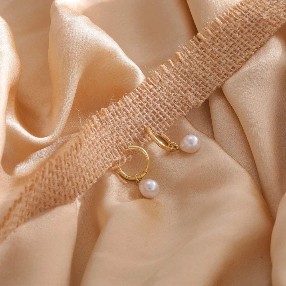 14K Elegant Pearl Hoops
